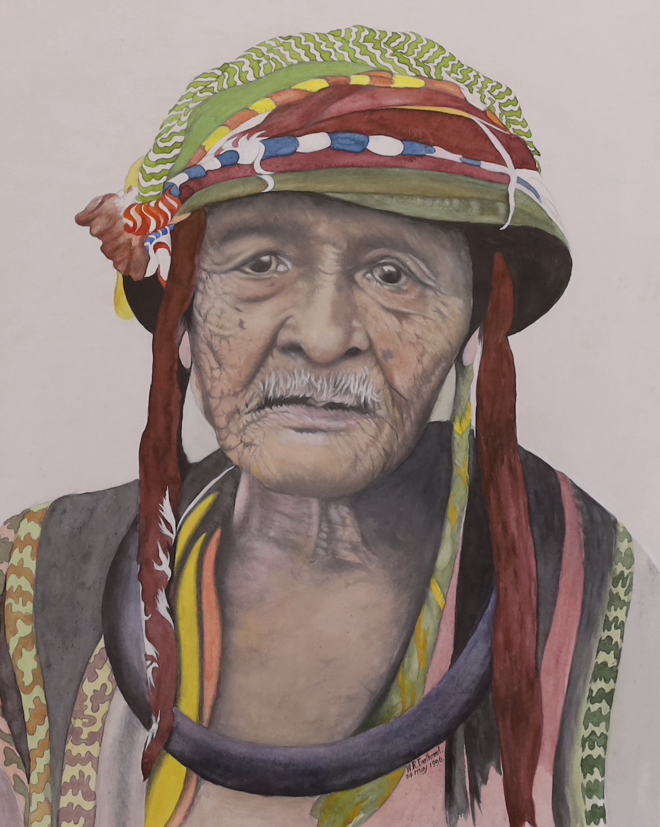 W. R. Earthrowl (Modern British), watercolour, Portrait of a South American elder, signed and dated 1996, 46 x 37cm